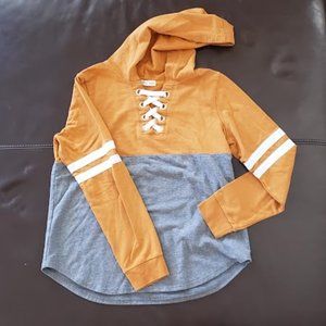Burnt Orange and Grey Hooded Shirt